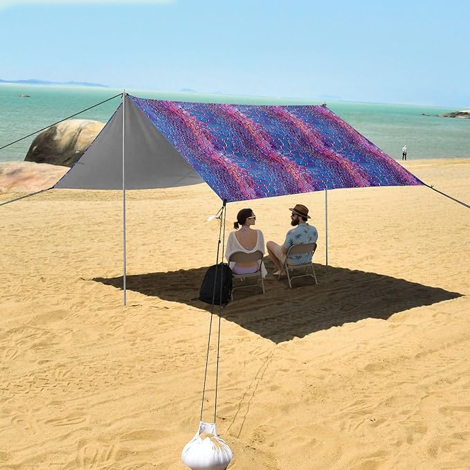 ALAZA Snake Skin Print Neon Beach Tent Sun Shelter UPF50+ Protection Beach Shade Canopy w/ 4 Sandbags for Outdoor Camping Fishing Backyard Fun Picnic 10x9 ft