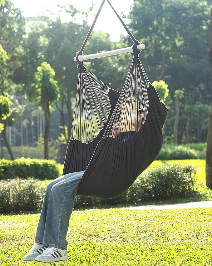 ADVOKAIR Hammock Chair Swing Heavy-Duty Hanging Rope Swing Seat Supports 500 Lbs Ideal for Outdoor Patio Backyard Porch Deck &amp Indoor Bedroom Use
