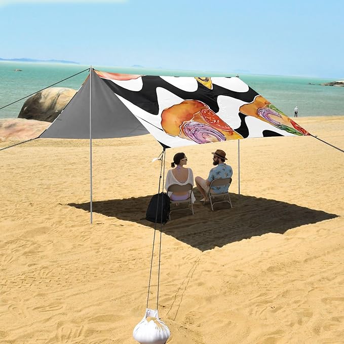 ALAZA Pizza with Black and White Background Pattern Beach Tent Sun Shelter Portable Canopy Sunshade for Outdoor Camping Picnics Backyard Fun 10x9 ft