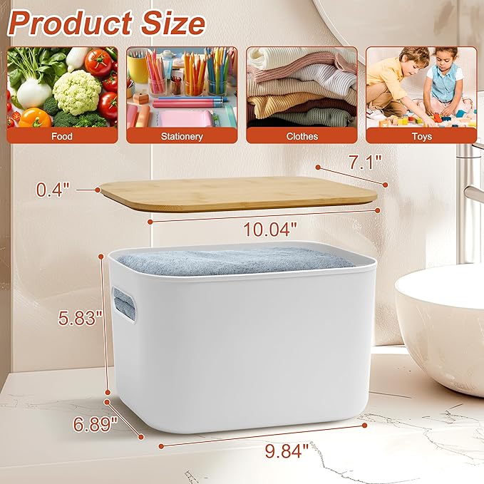 Soddeph 4 Packs Storage Bins with Lids Stackable Plastic Containers with Handles for Organizing Desktop Closet Playroom Office (White)