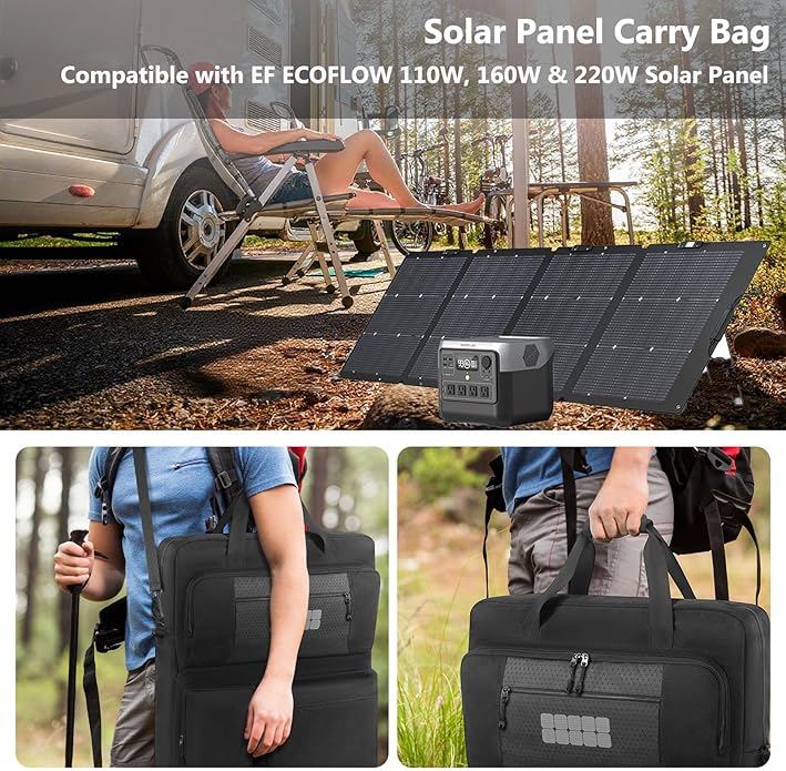 Solar Panel Storage Bag Compatible with EF ECOFLOW 220W/160W/110W Multi-pocket Portable Solar Panel Travel Carrying Case with Shoulder Strap