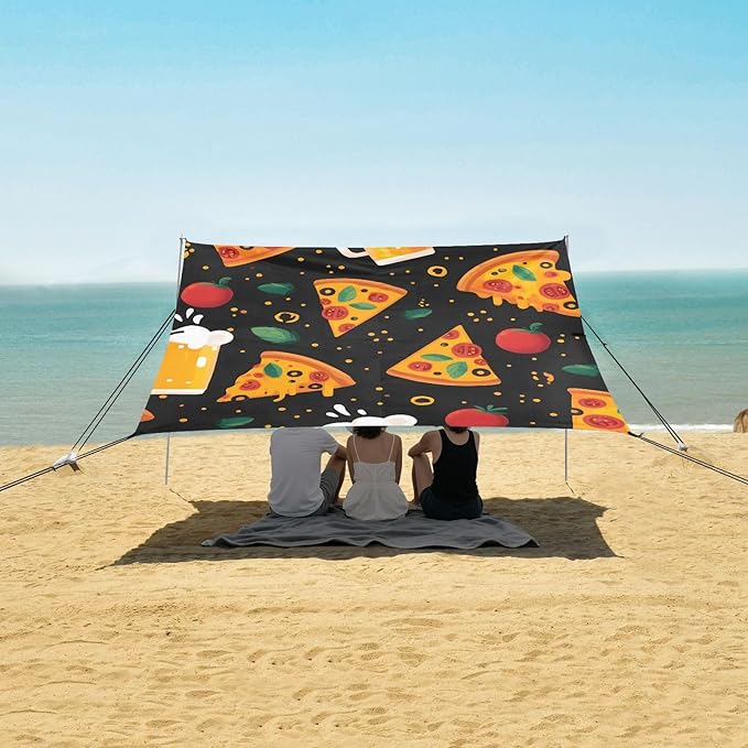 ALAZA Pizza Beer Tomato Pattern Beach Tent Sun Shelter Portable Canopy Sunshade for Outdoor Camping Picnics Backyard Fun 10x9 ft
