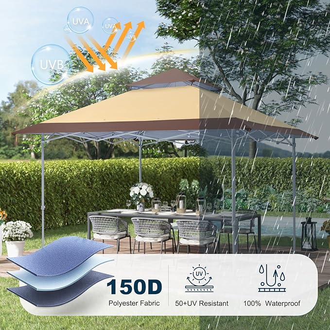 MASTERCANOPY 13x13 Pop-Up Canopy Tent Instant Shelter Outdoor Canopy with Wheeled Bag (Brown&ampKhaki)