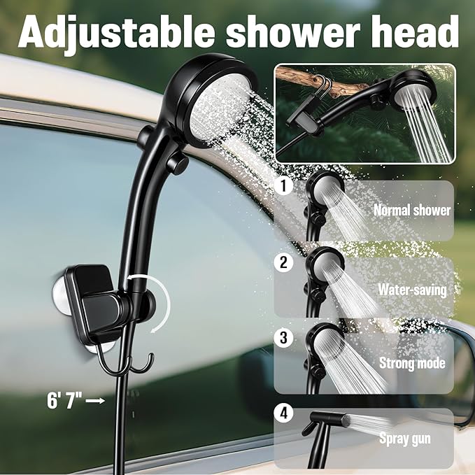 Portable Camping Shower 6000mAh Rechargeable Shower Pump Large Capacity Foldable Bucket 6' 7 Filtered Shower Head Summer Beach Outdoor Camp Showering Hiking Pet Bath RV Car Wash Water Plant