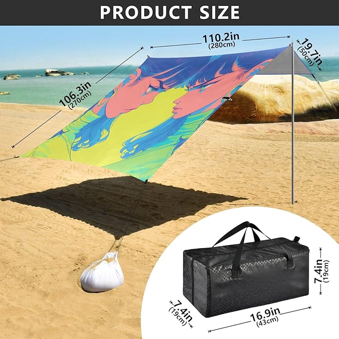 Angry Teen Girls Beach Tent UPF50 Water-Resistant Large Portable Sun Shelter with Sandbags and Shovel for Backyard and Camping