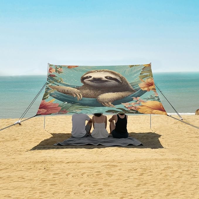 ALAZA Sloth Hammock Tropical Beach Tent Sun Shelter Portable Canopy Sunshade for Outdoor Camping Picnics Backyard Fun 10x9 ft