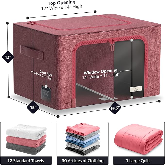 Sorbus Storage Bins with Divided Interior - Large Stackable &amp Foldable Organizer Containers with Metal Frame Oxford Fabric Large Window &amp Carry Handles - Organization for Bedroom Linens &am