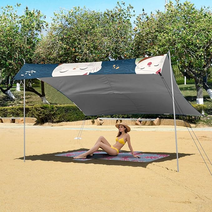 ALAZA Cute Cat Pattern Beach Tent Sun Shelter Portable Canopy Sunshade for Outdoor Camping Picnics Backyard Fun 10x9 ft