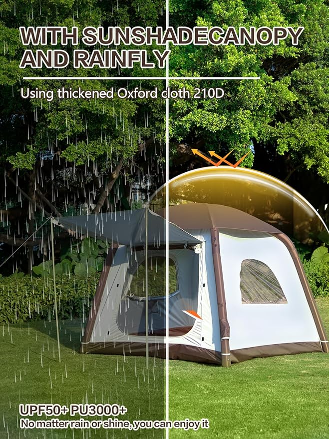 Inflatable Camping Tent2/4/6/8 Person Glamping Inflatable Tents with Awning Quick Setup Blow Up Tents with Pump Waterproof Oxford Inflatable House for Camping Air Glamping Hot Tents for Adult
