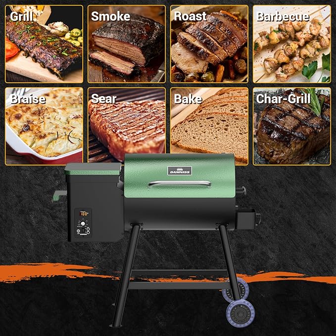 DAMNISS Electric Wood Pellet Grill 8 In 1 BBQ Grills for Outdoor Grill with Auto Feed &amp PID Temperature Control (180-450°F)456 Sq.In Cook Area Smoker Gills for Backyard New House Gifts