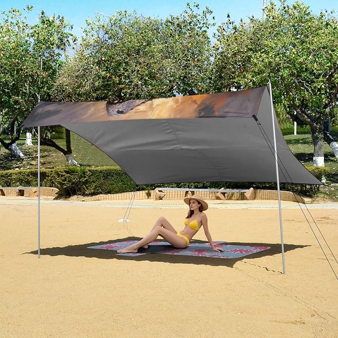 ALAZA Fire Dinosaur Beach Tent Sun Shelter Portable Canopy Sunshade for Outdoor Camping Picnics Backyard Fun 10x9 ft