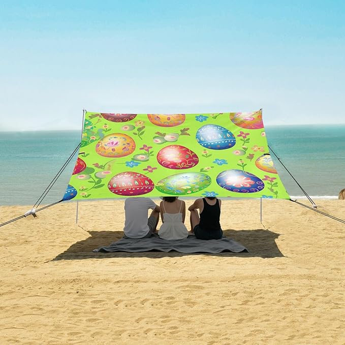 Beach Canopy with Windproof Ropes &amp Sandbags Beach Tent Sun Shade Sun Shelter for Camping Trips Fishing Backyard Fun or Picnics Easter Egg