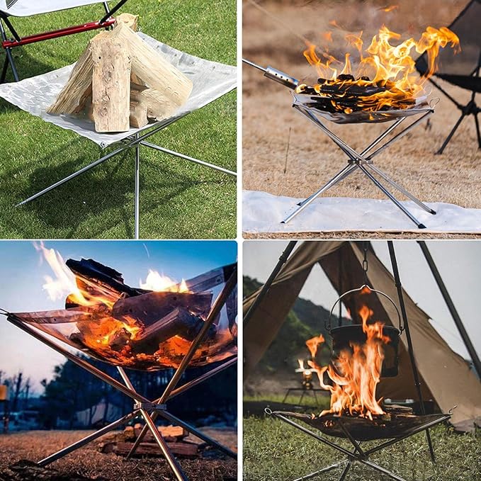 22 Inch Portable Outdoor Fire Pit with Carrying BagFoldable Stainless Steel Mesh Fireplace Wood Burning Collapsible Fireplace for Camping Outdoor Hiking BBQ Picnic