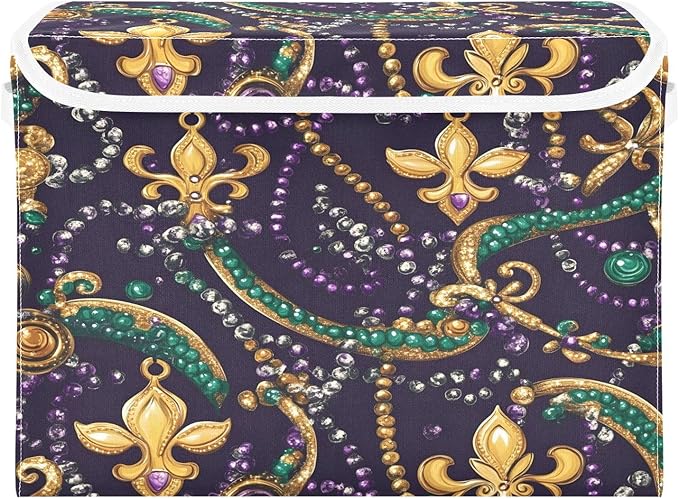 Graffiti Mardi Gras Jewelry Pattern1734947396456 Foldable Storage Baskets Fabric Boxes with Handle Organizers with Flip-Top Lids Storage Bins for Home Bedroom Office