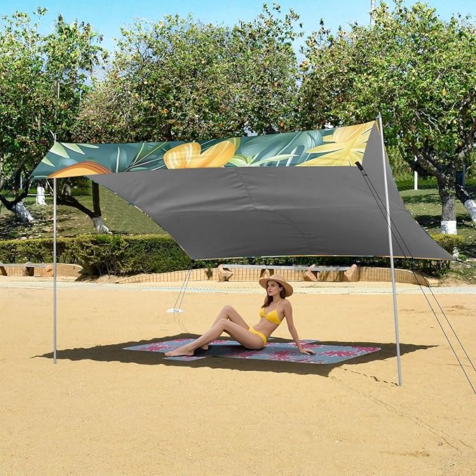 ALAZA Tropical Backdrop Sloth Playing Ukulele Cartoon Seamless Beach Tent Sun Shelter Portable Canopy Sunshade for Outdoor Camping Picnics Backyard Fun 10x9 ft
