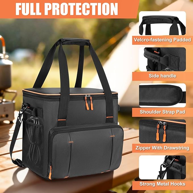 Portable Station Bag Compatible with Jackery Explorer 2000 v2/ 2000/ 2000 Pro/1000 Plus/ 1500/ 1500 Pro/ BLUETTI Elite 200 V2 Padded Travel Carrying Bag with Large Accessory Pocket &amp Shoulder Str