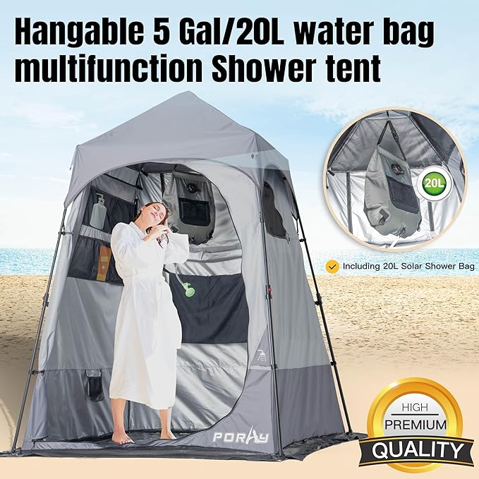 Camping Shower Tent Deluxe Changing Room Easy Set Up Privacy ShelterLarge Toilet Tent with Floor Drain Design for Beach CampingHiking with Stakes and Ropes for Stability