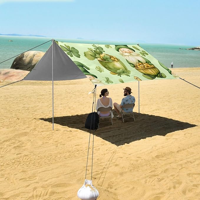 xigua St. Patrick's Day Beach Tent Sun Shelter with Carrying Bag - Silver Coated Oxford Fabric Beach Canopy for Beach Camping Fishing - Includes Windproof Ropes Sandbags &amp Stakes