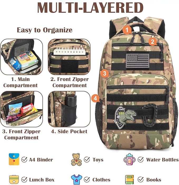 Kids Tactical Backpack Army Molle Bookbag Military Boys Backpack for School Outdoor Camping CM