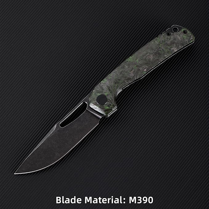 Pocket Knife 3.5 M390 Blade Folding Knife Hunting Knife Survival Knife with Pocket Clip EDC Knives for Hunting Camping Survival Outdoor Fishing Hiking (Black&ampGreen)