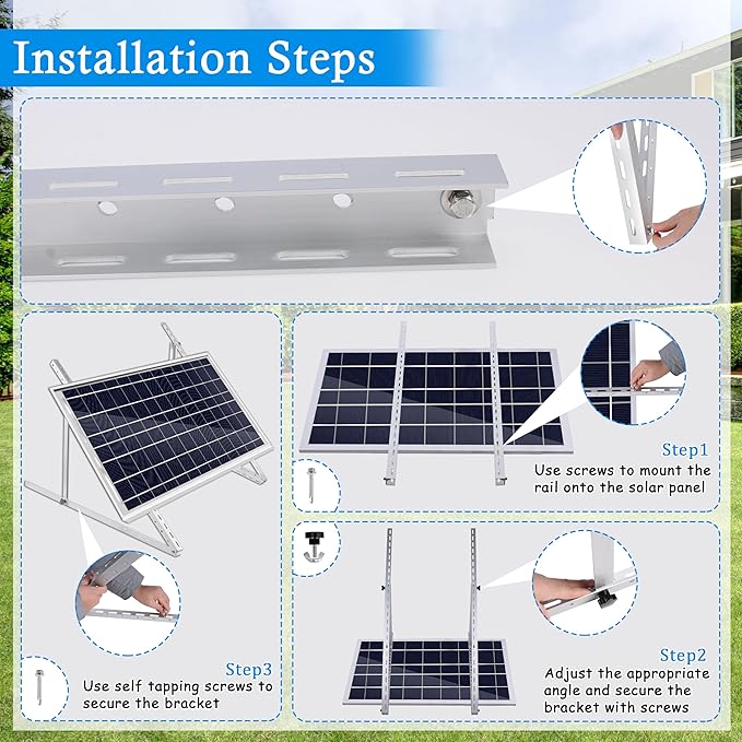 2 Sets 45 inch Adjustable Solar Panel Brackets Foldable Tilt Mount Brackets Suitable for 2-4pcs 100 200 300 400 Watt Solar Panel for Roof Boat RV and Off-Grid