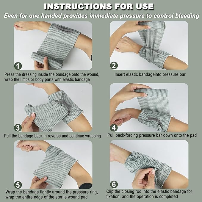 Israeli Emergency Bandage 6 4Pack Compression Bandage Trauma Wound Dressing Sterile Vacuum Sealed Packaging for Bleeding Control Medical Trauma Kit Combat Tactical First Aid IFAK Supplies