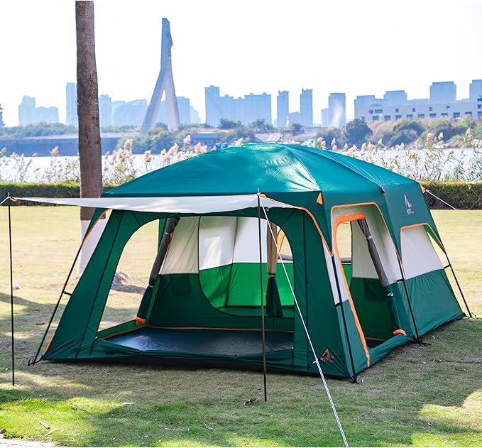 KTT Large Tent 6-8-10-12 PersonFamily Cabin Tents2 Rooms2 Doors and 4 Windows with MeshStraight WallWaterproofDouble LayerBig Tents for OutdoorPicnicCampingFamily Gathering