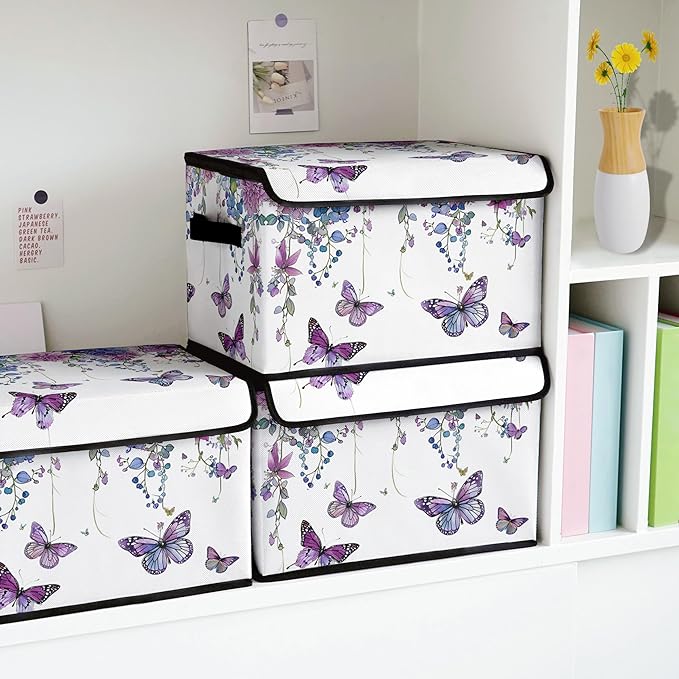 Stackable Clothes Storage Bins with LidsCloset Organizers Fabric Box for Home and OfficeBlanket Clothes OrganizersUnder Bed Storage Containers 3 Pack.