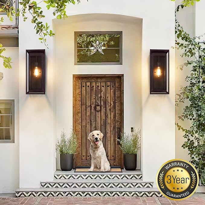 Large Outdoor Wall Sconce 2 Pack 19 Bronze Outdoor Light Fixture Exterior Lighting Fixtures Anti-Rust Porch Lights with Clear Glass for Front Door Garage