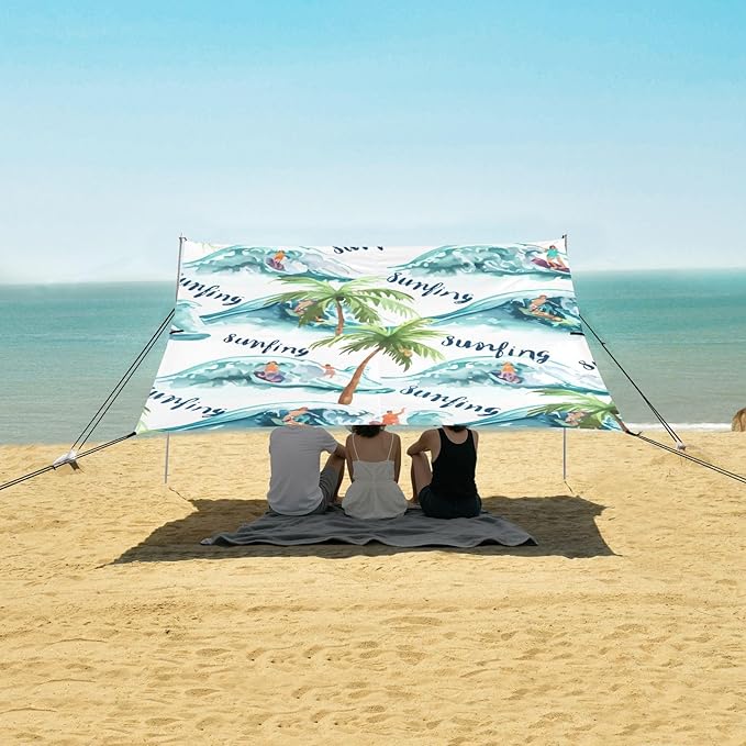 Beach Canopy with Windproof Ropes &amp Sandbags Beach Tent Sun Shade Sun Shelter for Camping Trips Fishing Backyard Fun or Picnics Landscape
