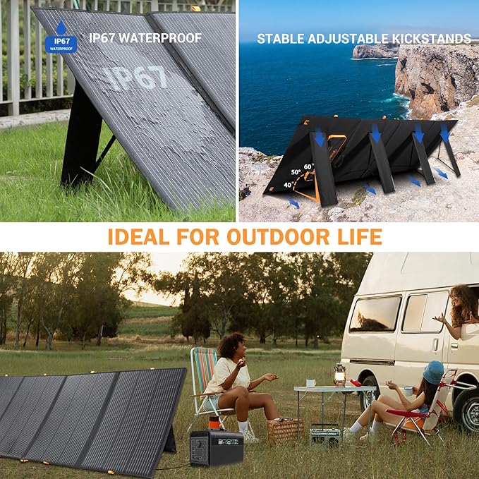400W Portable Solar PanelFoldable Solar Panel Power Backup36V Output Solar Charger for Power Station Off Grid Outdoor Activities RV MarineCamping Solar Generator IP67 Waterproof