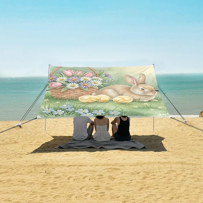 Beach Canopy with Windproof Ropes &amp Sandbags Beach Tent Sun Shade Sun Shelter for Camping Trips Fishing Backyard Fun or Picnics Rabbit