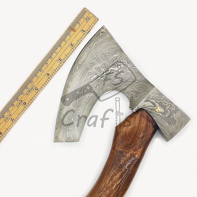 AXE002 FS Crafts 9.00 Damascus Fist Axe (Palm-Sized) Custom And Hand Forged Damascus Hunting Viking Axe Beard Axe Hatchet Wood Handle With Leather Sheath Everyday Carry Hunting Viking Axe 47 Axe
