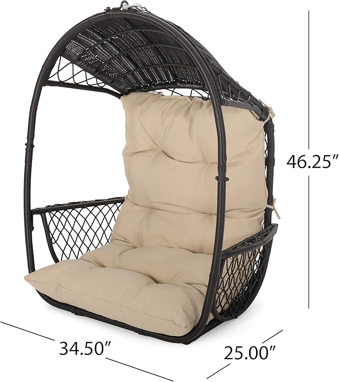 Christopher Knight Home Sidney Outdoor/Indoor Wicker Hanging Chair with 8 Foot Chain (NO Stand) Brown and Tan