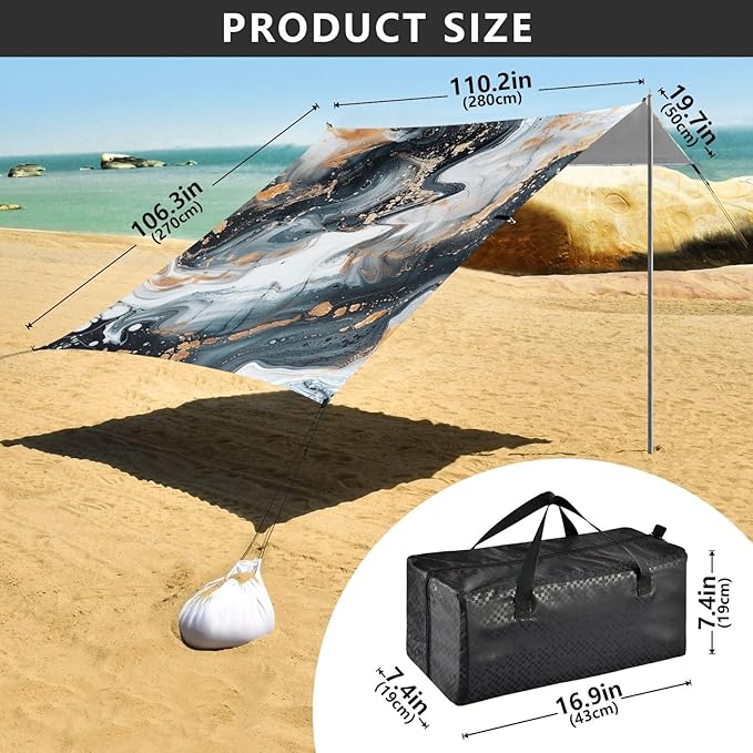 ALAZA Abstract Marble Painting Beach Tent Sun Shelter Portable Canopy Sunshade for Outdoor Camping Picnics Backyard Fun 10x9 ft