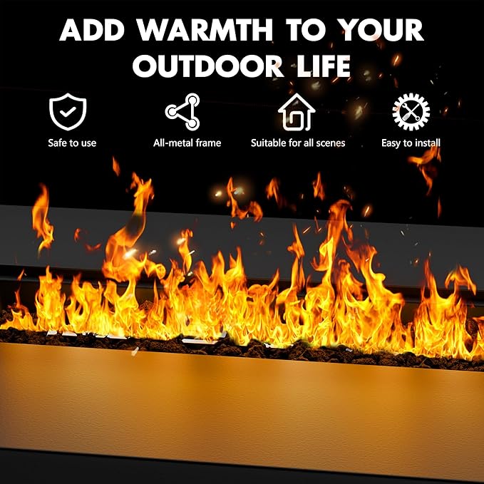Walsunny 43 Inch Propane Fire Pit Table Outdoor Fire Pit 50000 BTU Gas Fire Pit Table Fire Pits with Lid and Lava Rock for Outside Patio Garden Yard