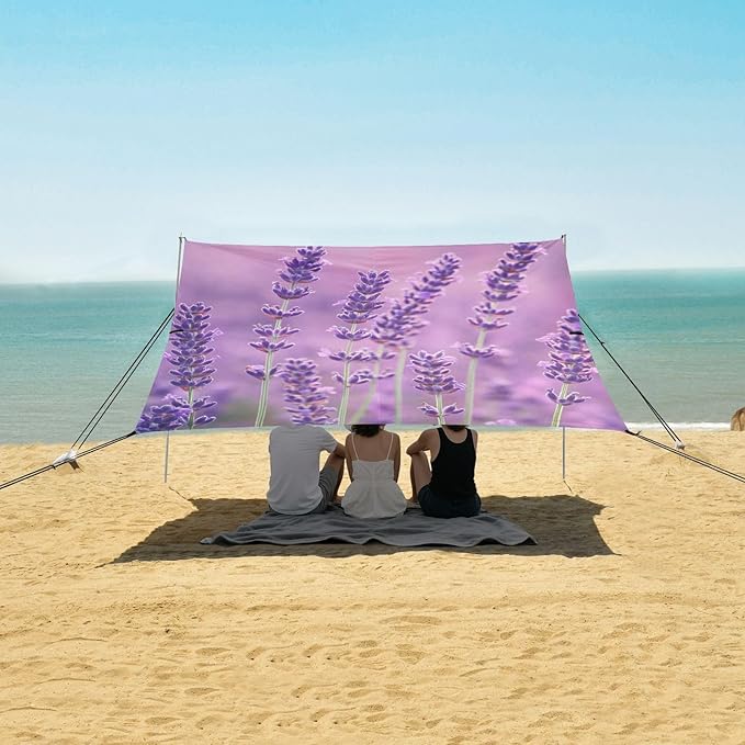 ALAZA Beautiful Drwan Lavender Beach Tent Sun Shelter Portable Canopy Sunshade for Outdoor Camping Picnics Backyard Fun 10x9 ft