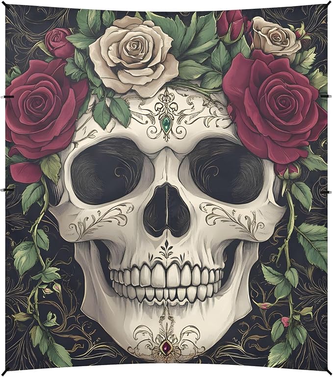 ALAZA Rose Flower Skull Beach Tent Sun Shelter Portable Canopy Sunshade for Outdoor Camping Picnics Backyard Fun 10x9 ft
