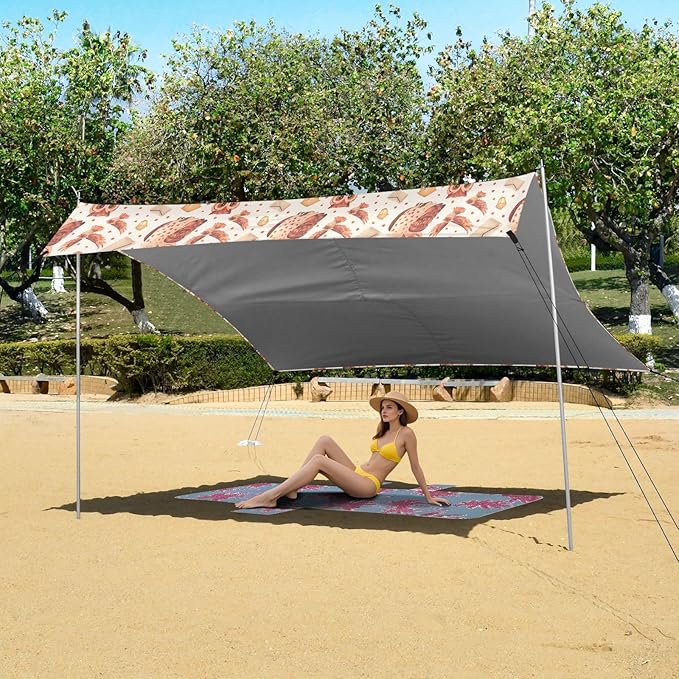ALAZA Owl Envelope Polka Dots Beach Tent Sun Shelter UPF50+ Protection Beach Shade Canopy w/ 4 Sandbags for Outdoor Camping Fishing Backyard Fun Picnic 10x9 ft