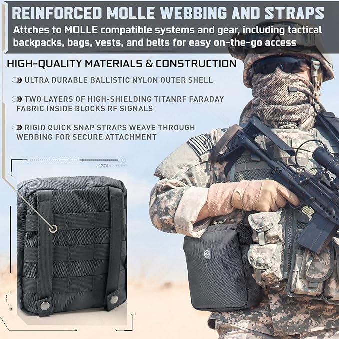 Mission Darkness MOLLE Faraday Pouch // Military-Grade Bag with RF Signal Blocking Liner Attaches to MOLLE Webbing Systems // Anti-Hacking &amp Tracking Assurance Data Privacy for Handheld Devices