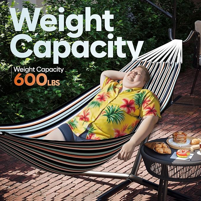 Hammock with Stand for Outside 600lbs Portable Hammock with Carrying Bag for 2-Person Outside Patio Heavy Duty Easy Assembly