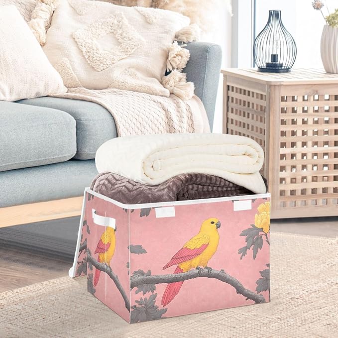 Storage Cube with Lid Elegant Parrot Print 16.5×12.6×11.8 IN Collapsible Large Capacity Foldable Storage Basket Bin Organizer