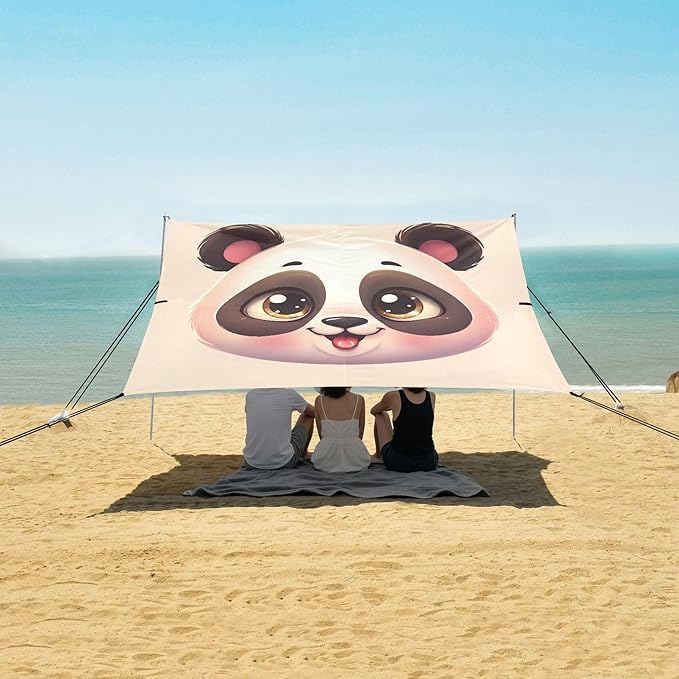 Panda Beach Canopy Sun Shelter with Sandbags &amp Sand Shovel &amp Windproof Ropes - Portable 110x126 Beach Shade Beach Tent for Camping Picnics