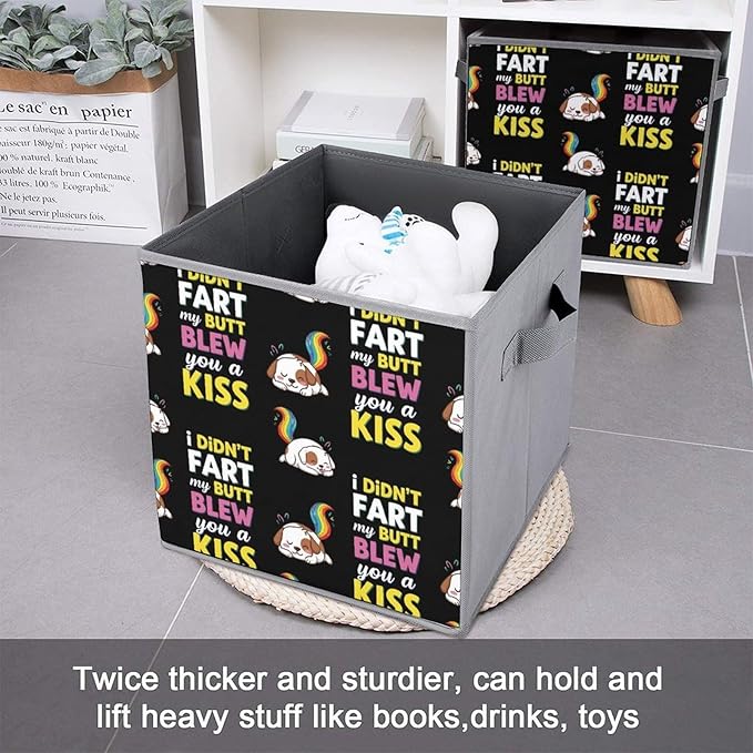Collapsible Fabric Storage Bins with Handles I Didn'T Fart My Butt Funny Dog Versatile Foldable Cube for Organizing Kids' Toys Games Perfect for Playroom &amp Nursery