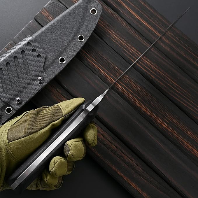 Sitivien ST33 Fixed Blade Knife VG10 Steel Blade Carbon Fiber Handle Full Tang Knife for Outdoor Activities Camping Hunting Fishing(Silver)