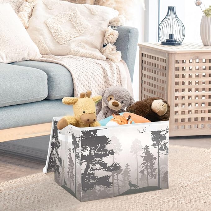 Natural Animal Wolf Brown Foldable Storage Box Large Cube Organizer Bins Decorative Containers Baskets with Lids Handles for Closet Organization Shelves Clothes Toys