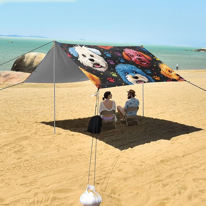 ALAZA Puppy Dog West Highland Terrier Beach Tent Sun Shelter UPF50+ Protection Beach Shade Canopy w/ 4 Sandbags for Outdoor Camping Fishing Backyard Fun Picnic 10x9 ft