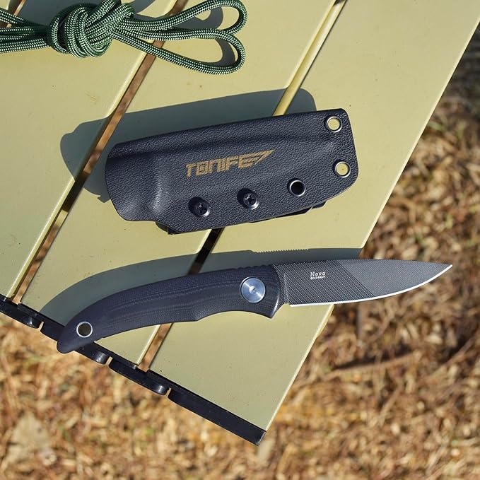 TONIFE Nova 2.68'' Blade Mini Neck Knife Knife Full Tang Fixed Blade Knife with Kydex Sheath and Adjustable Paracord Lanyard for Camping Outdoor Survival Tool (black+texture)