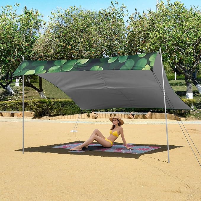 St Patrick's Day Clovers Beach Tent Sun Shelter Set UPF50+ UV Protection 10.5 x 9.19 FT Camping Shade Canopy with Sandbags Sand Anchors Carrying Bag and Others