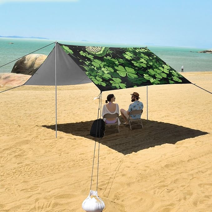 ALAZA Happy St. Patrick's Day Dinosaur Shamrock Beach Tent Sun Shelter Portable Canopy Sunshade for Outdoor Camping Picnics Backyard Fun 10x9 ft